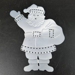 Vintage Christmas Tree Ornament Santa Clause Metal Punch Tin Die Cut 1987 Silver